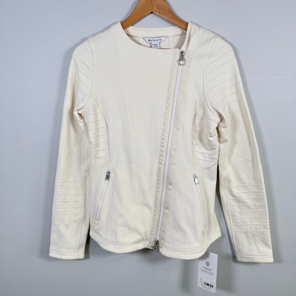 NWT Athleta Moto Jacket Mongolia White Light Organic Cotton Fleece Womens S